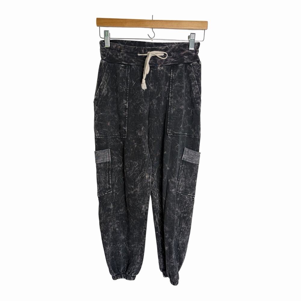 Shore Acid Wash Cargo Joggers XS Black Drawstring Lounge Plants